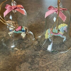 Pastel Carousel Horse Glass Bell Ornaments with Pink Bows